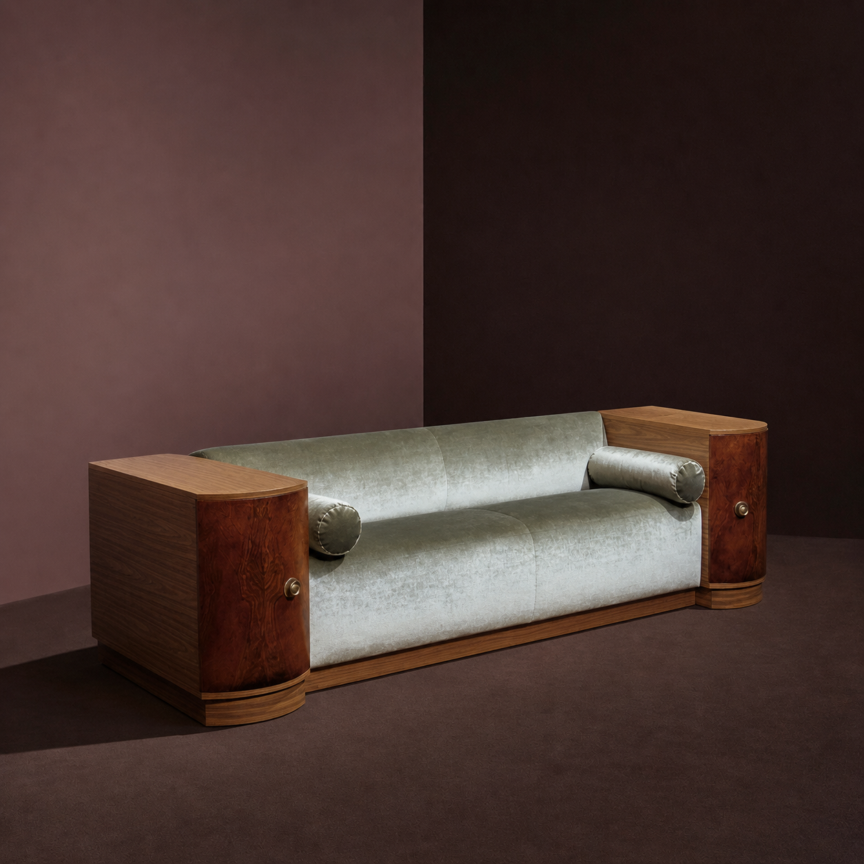 Art Deco green velvet sofa