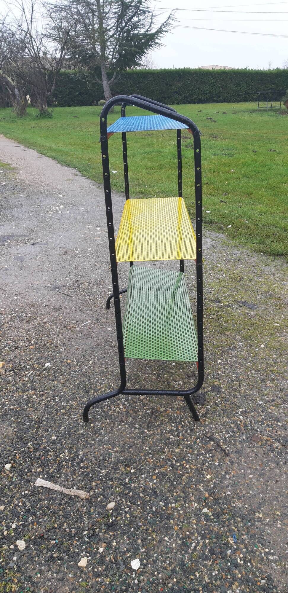 Vintage floor furniture perforated iron and metal