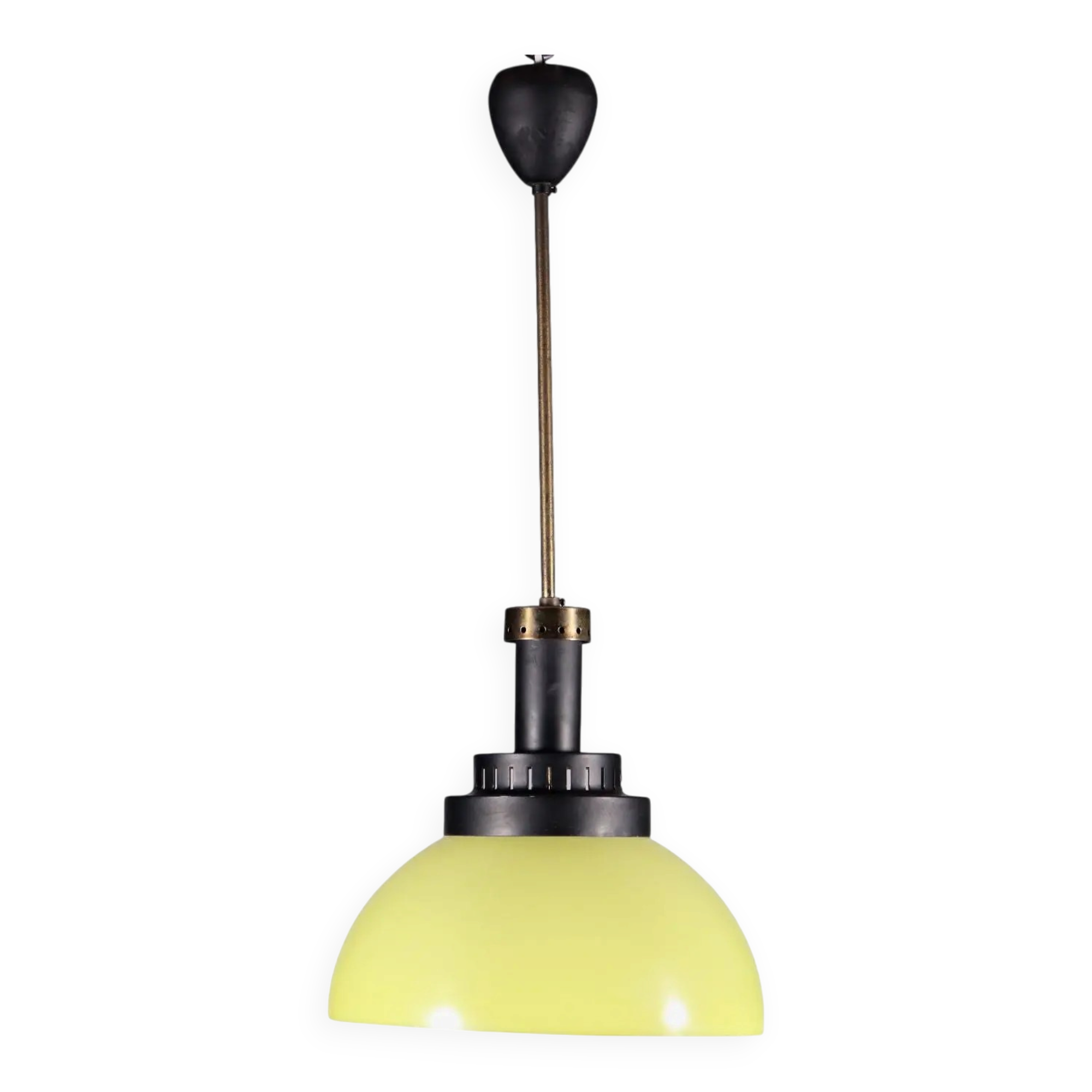 Enamelled aluminium ceiling lamp, brass, Italy, 1960s, Italian production.