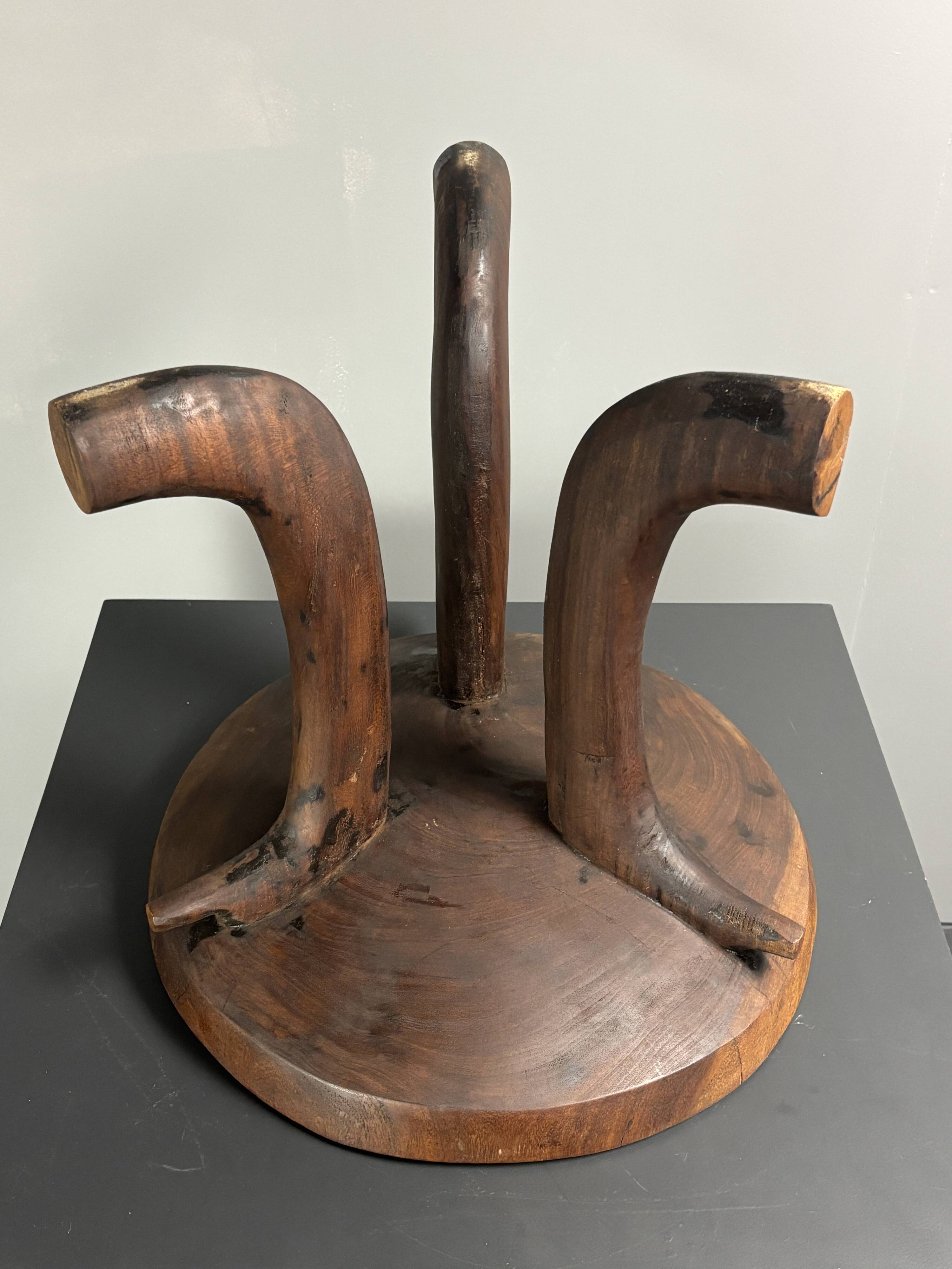 Handmade midcentury African tribal Jimma or Oromo tripod stool side table