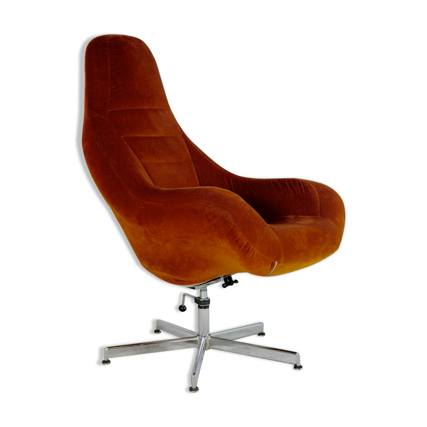 Space age chair, fiberglass, orange velvet, circa 1970s