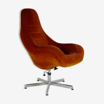 Fauteuil space age, fibre de verre, velours orange, circa 1970