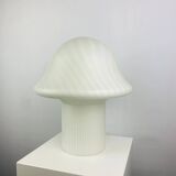 Large mushroom-shaped table lamp in white crystal glass with striped zebra pattern Peill and Putzler XL 1970