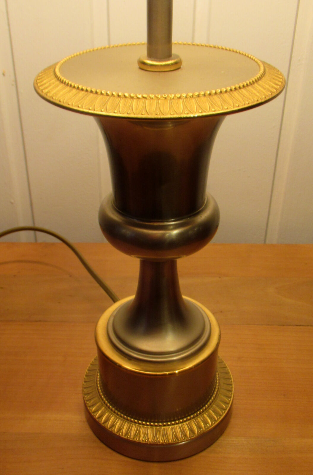 Vintage lamp, steel and brass. Pig bladder lampshade