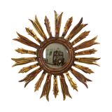 Vintage Wooden Sun Mirror Sunburst Gold Fifties 52cm