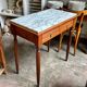 Desk, dark wood and marble side table