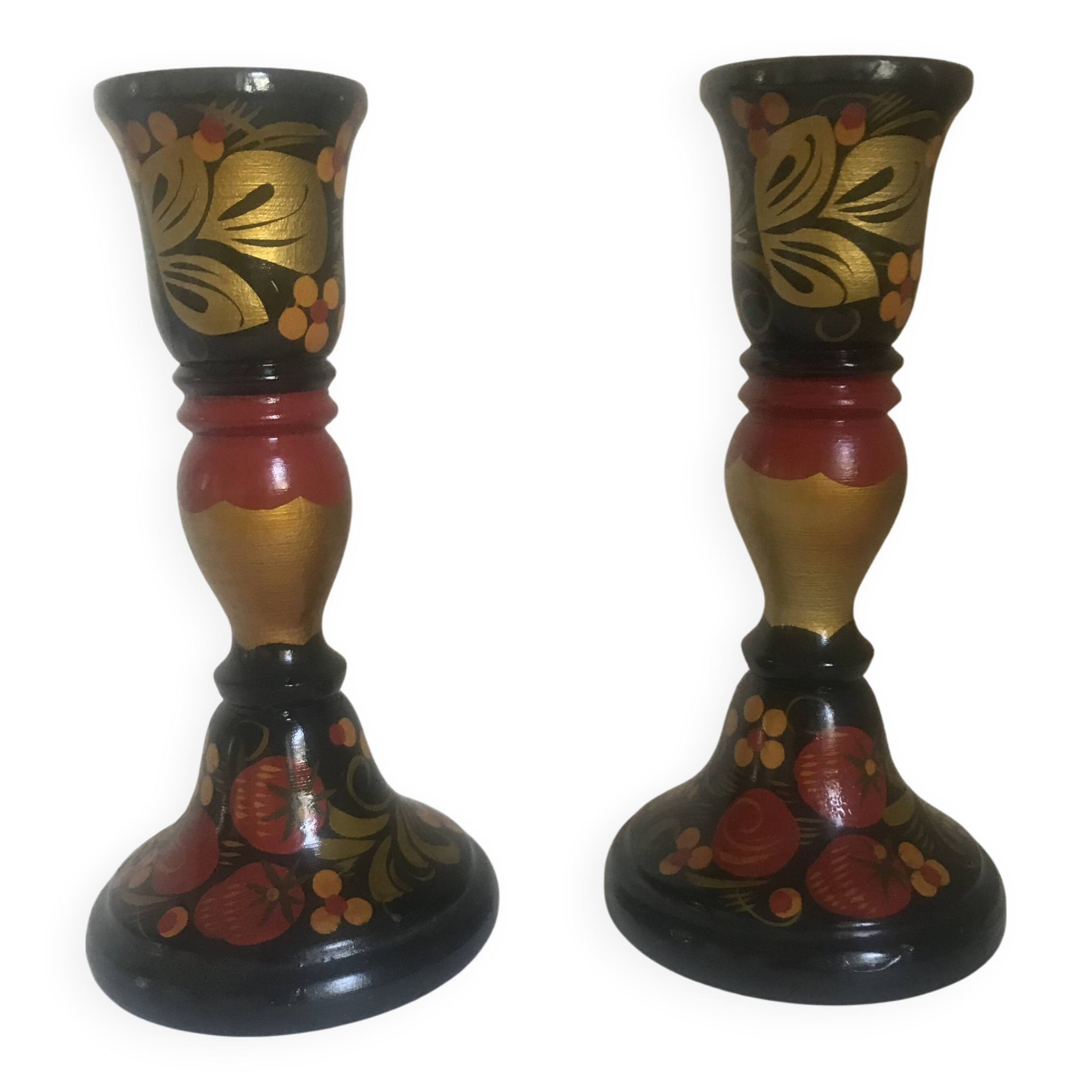 Varnished wooden candle holders