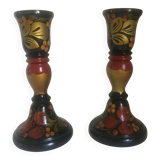 Varnished wooden candle holders