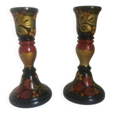 Varnished wooden candle holders