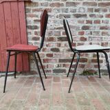 Pair of metal chairs vinyl red and white speckled black, Cimca brand