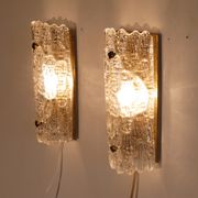 Pair of brass and crystal appliques by Carl Fagerlund for Orrefors