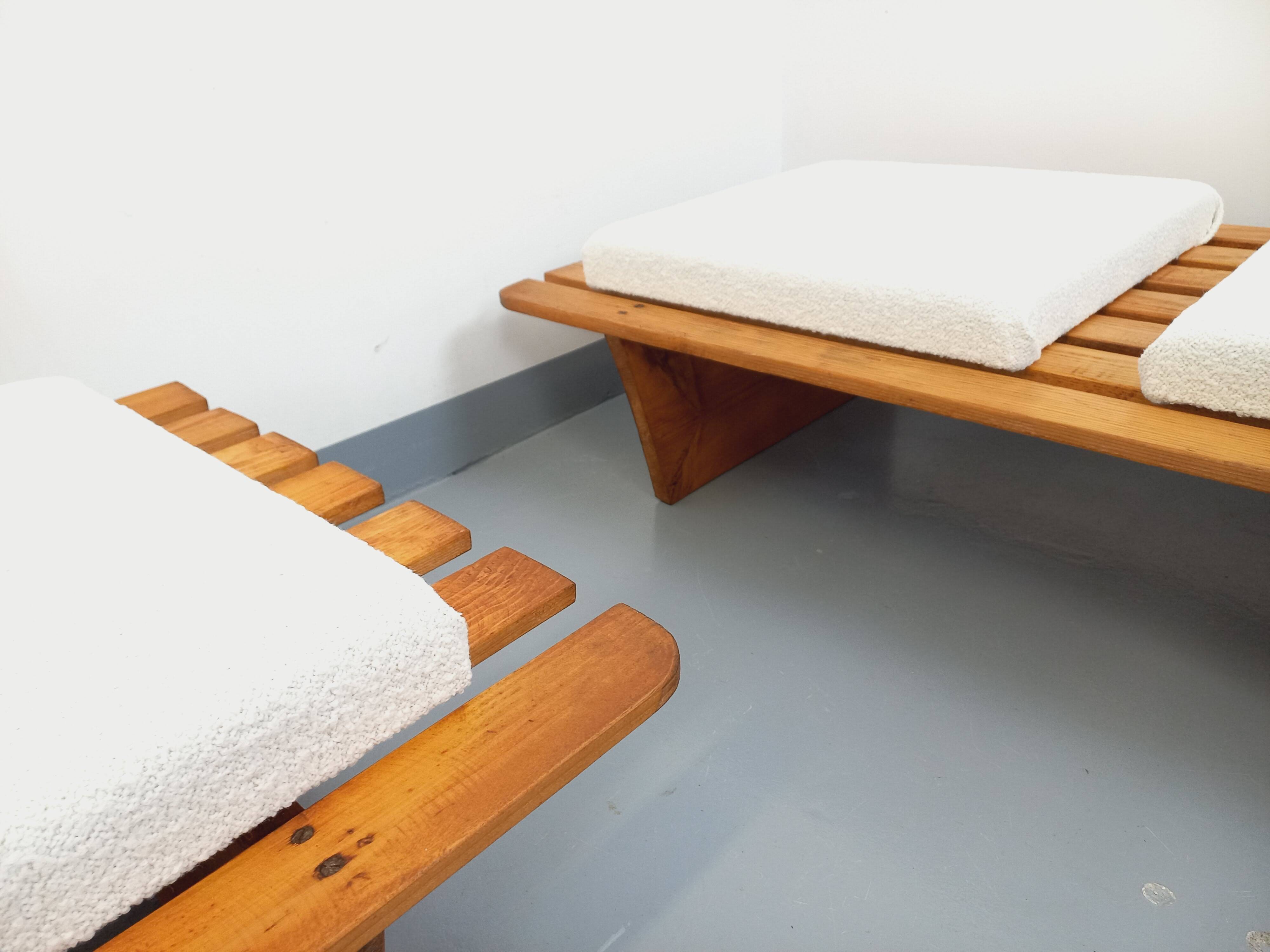 Pair of vintage  Perriand style  pine benches