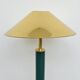 Lacquered metal floor lamp in green with a golden shade — Coolie shape — 1970s-1980s