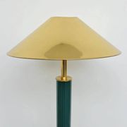 Lacquered metal floor lamp in green with a golden shade — Coolie shape — 1970s-80s