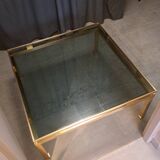 Table basse Guy Lefevre en laiton et verre