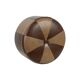 Vintage round pouf skai leather wood footstool brown pattern 44cm