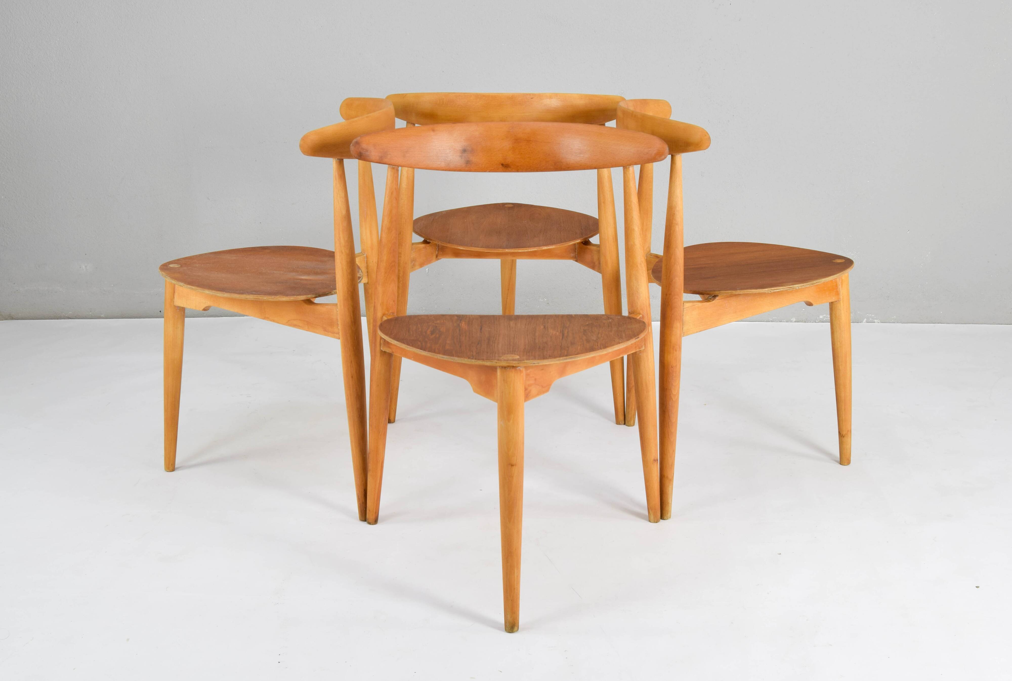 FH4103 Heart dining chairs by Hans Wegner for Fritz Hansen, Denmark 1950s