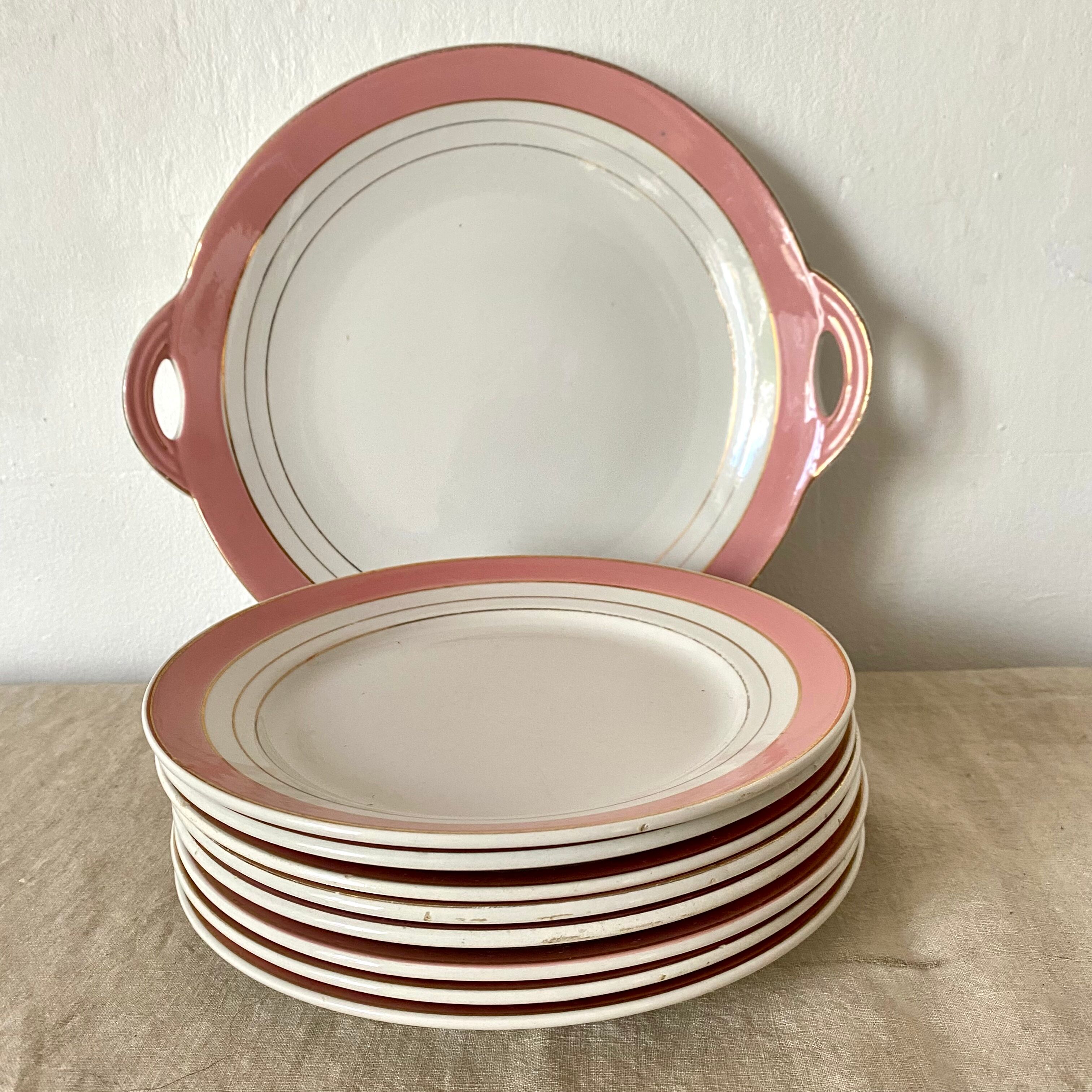 Dessert service plates and dish in Luneville porcelain