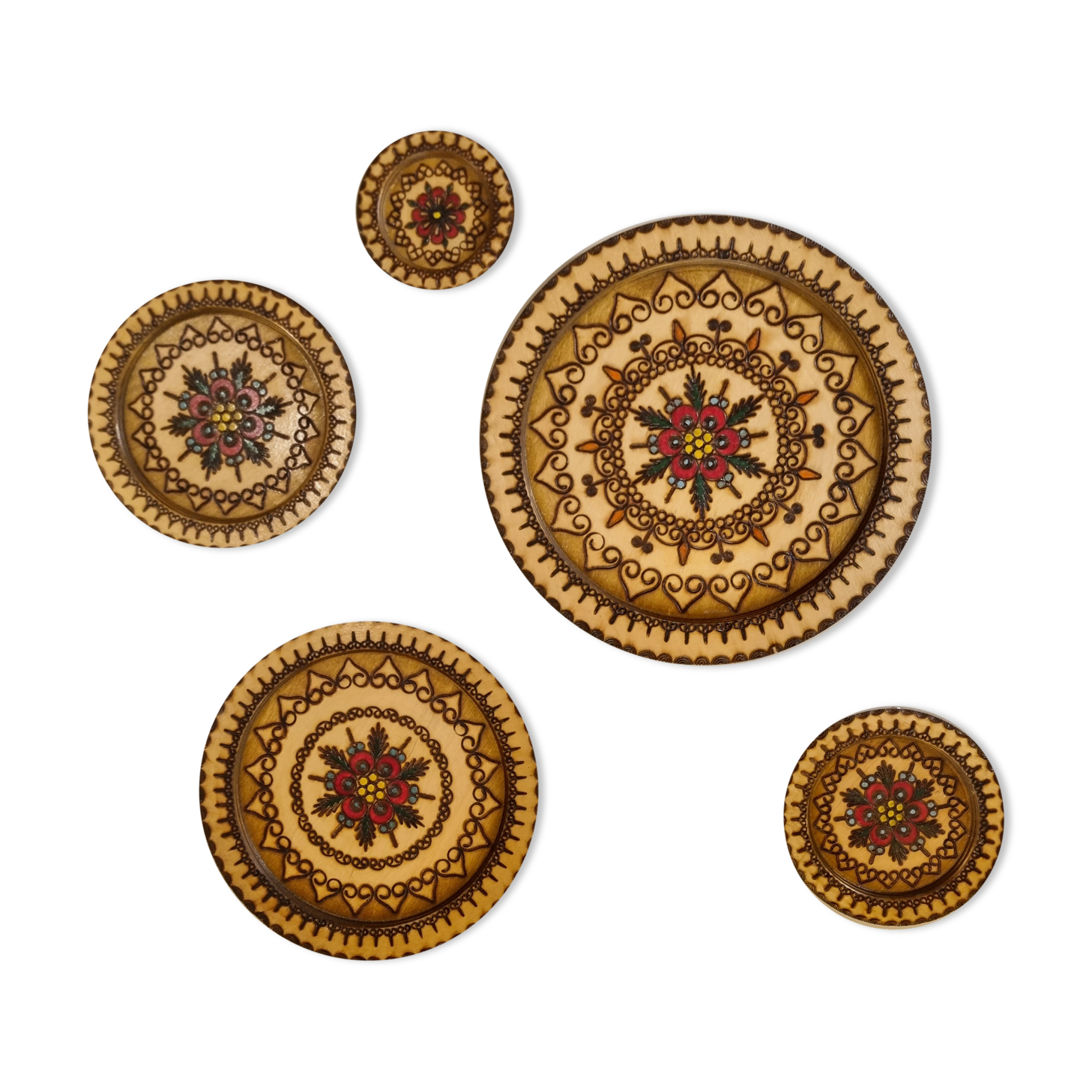 Set of 5 wooden wall decorations