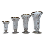 Suite de 4 vases anciens en cristal et col argenté - hollywood regency