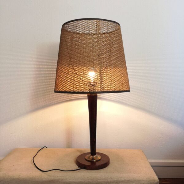 Lampe midcentury modern en acajou