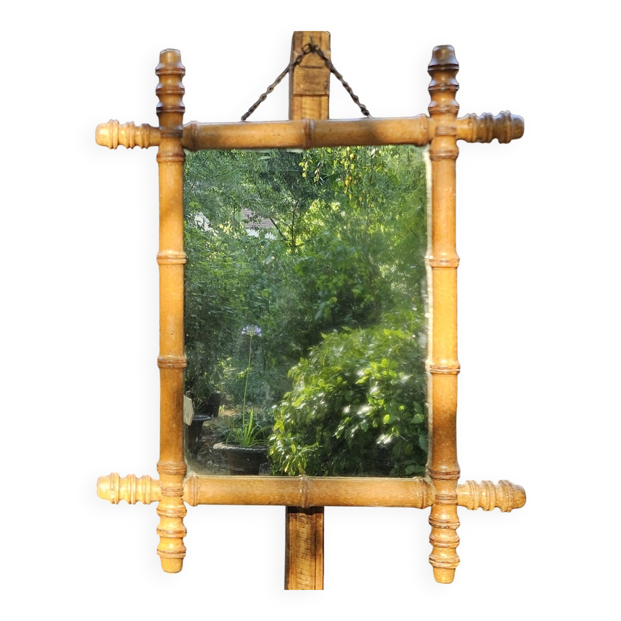 Turned wooden mirror in bamboo style from the 1930s.