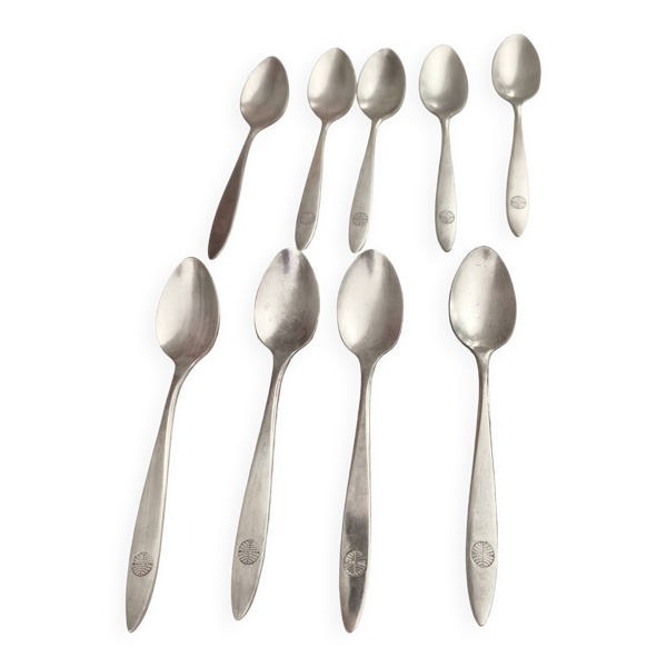 Lot de 9 petites cuillères anciennes en argent Compagnie aérienne PANAM