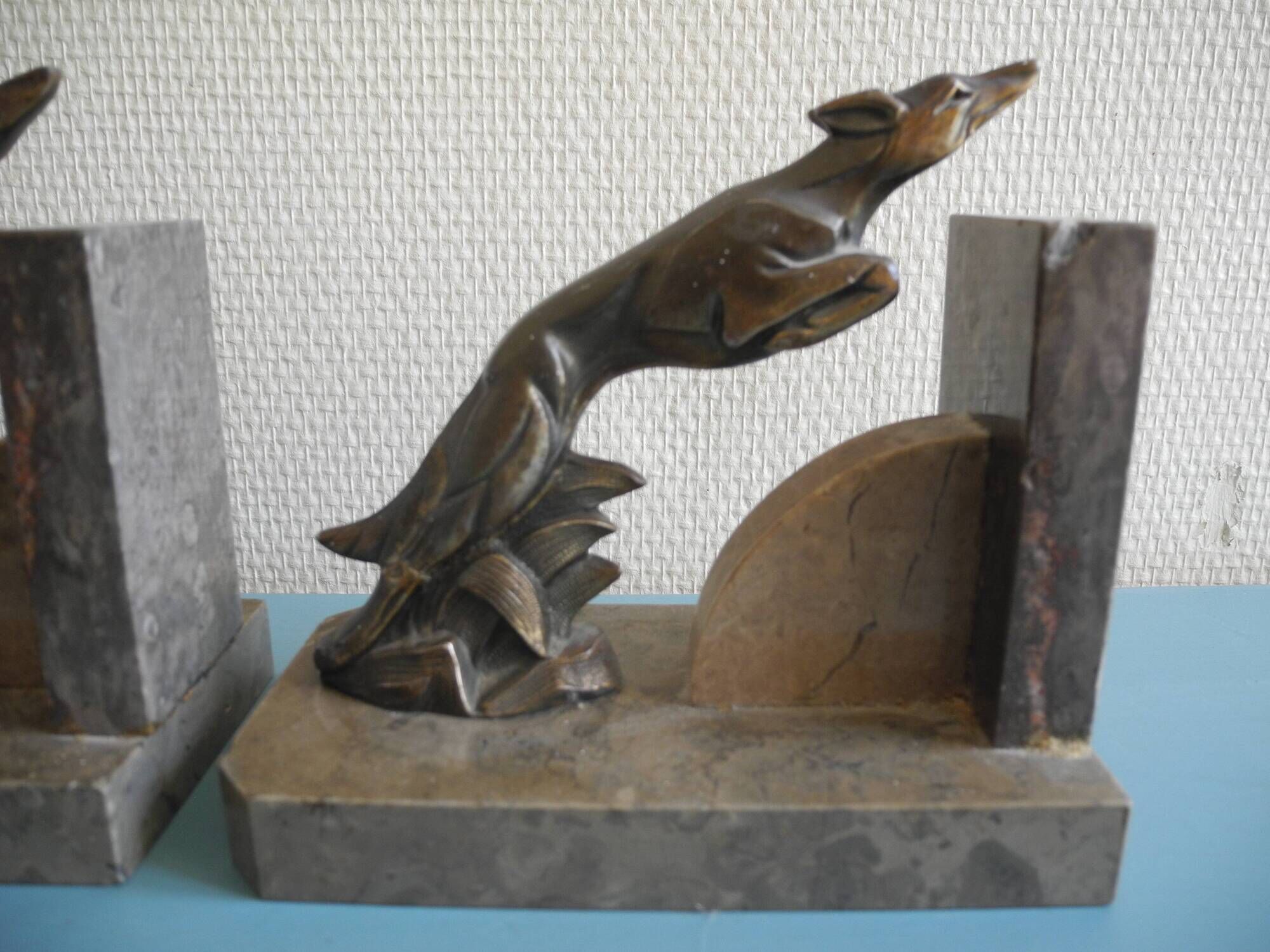 pair of art deco greyhound bookends bronze marble antique pair of bookends
