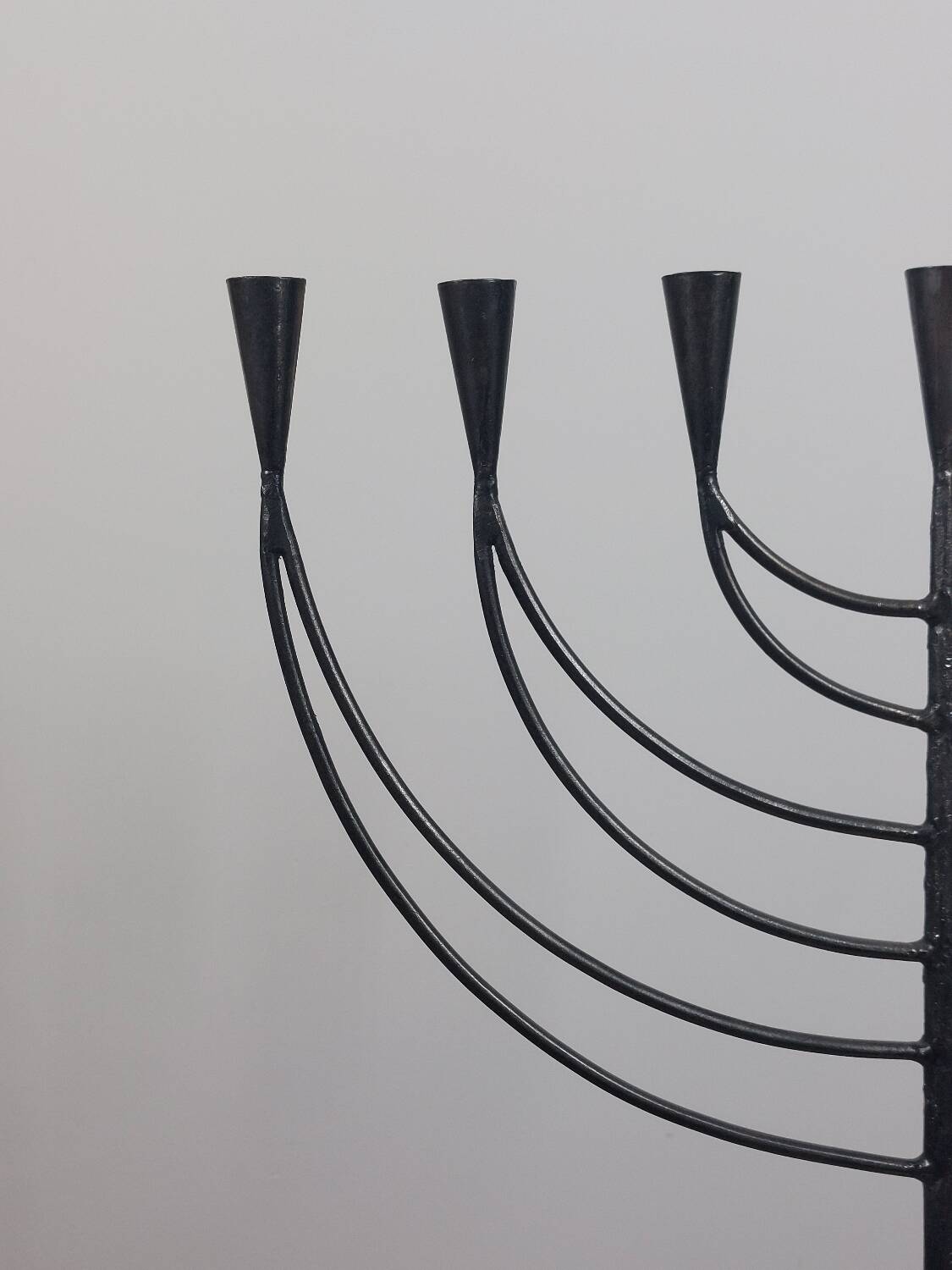 Vintage Swedish Menorah candle holder, hand-forged, in brutalist style.