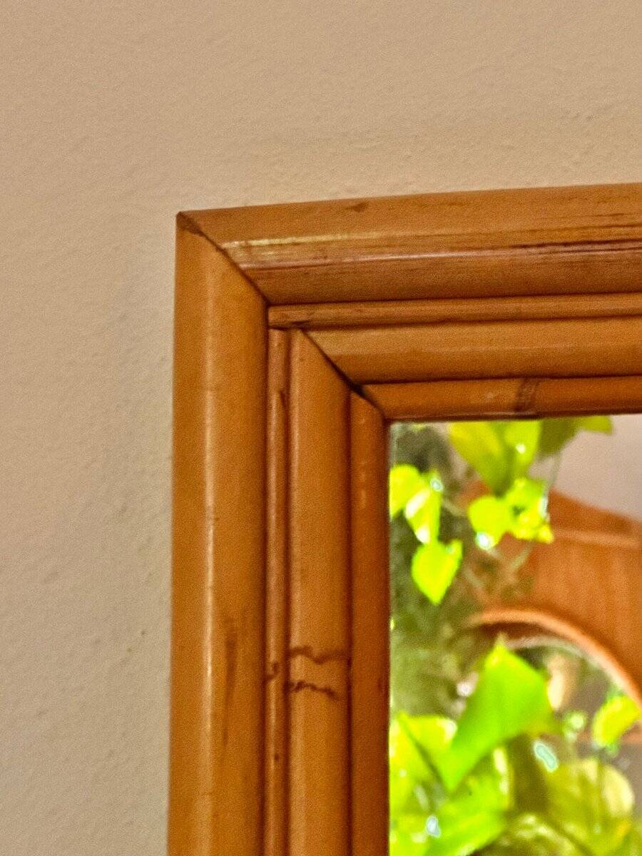 Vintage Spanish mirror in natural bamboo, 1950.