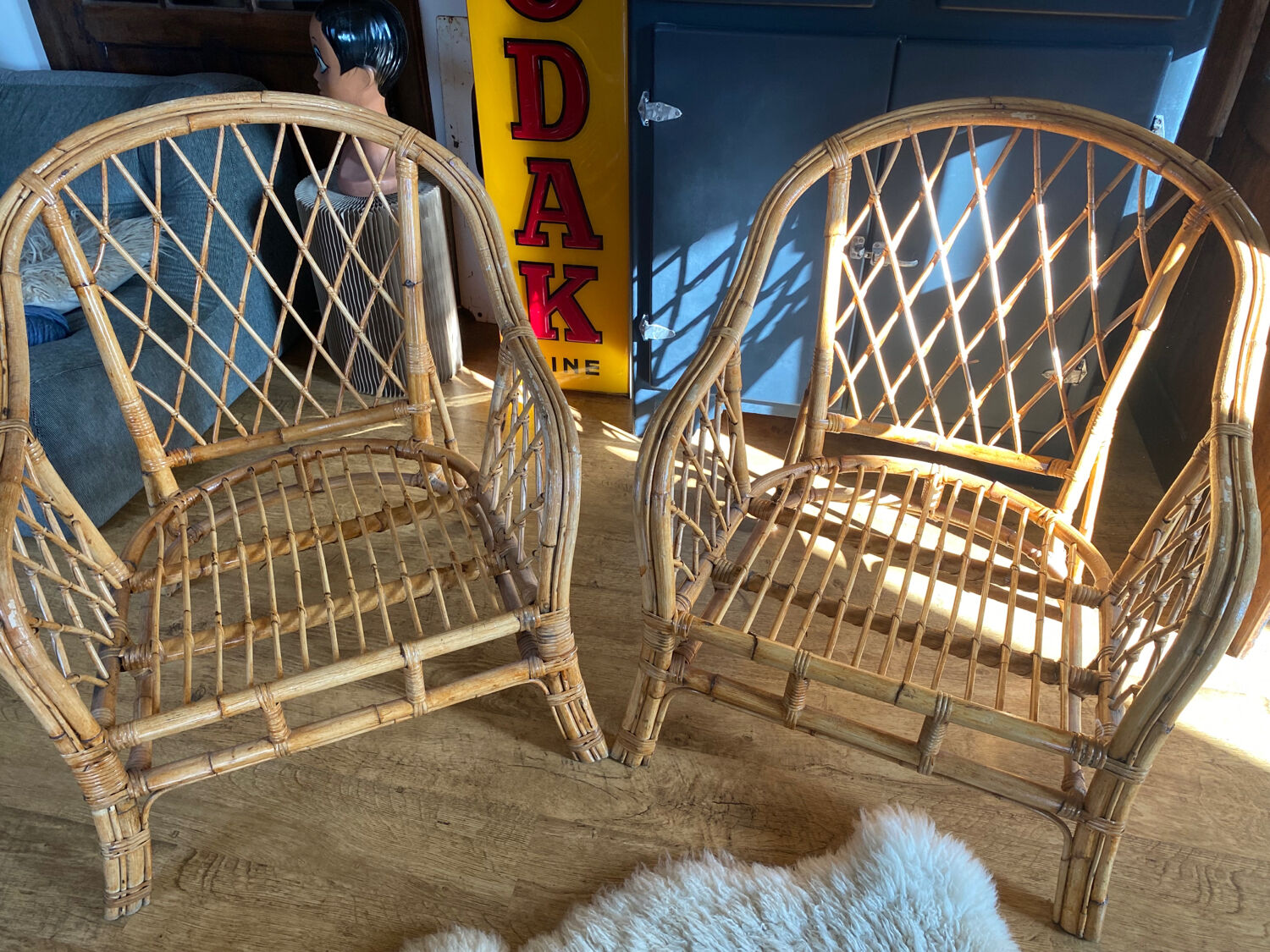 Pair of rattan armchairs
