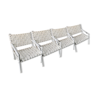 4 white Lounge Chairs Triconfort - Aluminium and plastic - 1980's