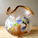 Ball vase with polylobe neck in acid-cleared frosted glass Montjoye