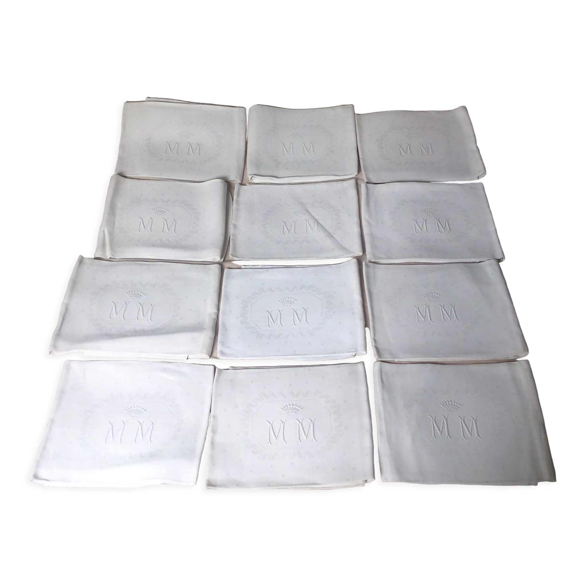 Set of 12 linen / cotton damask cloth napkins