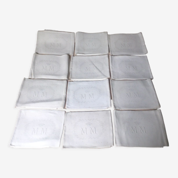 Lot de 12 serviettes de table en tissu lin/cotton damassé