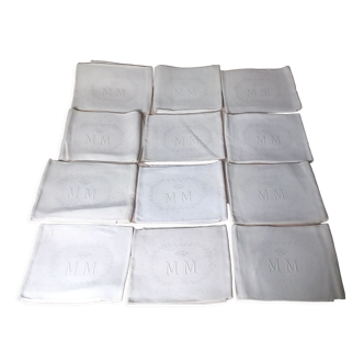 Set of 12 linen / cotton damask cloth napkins