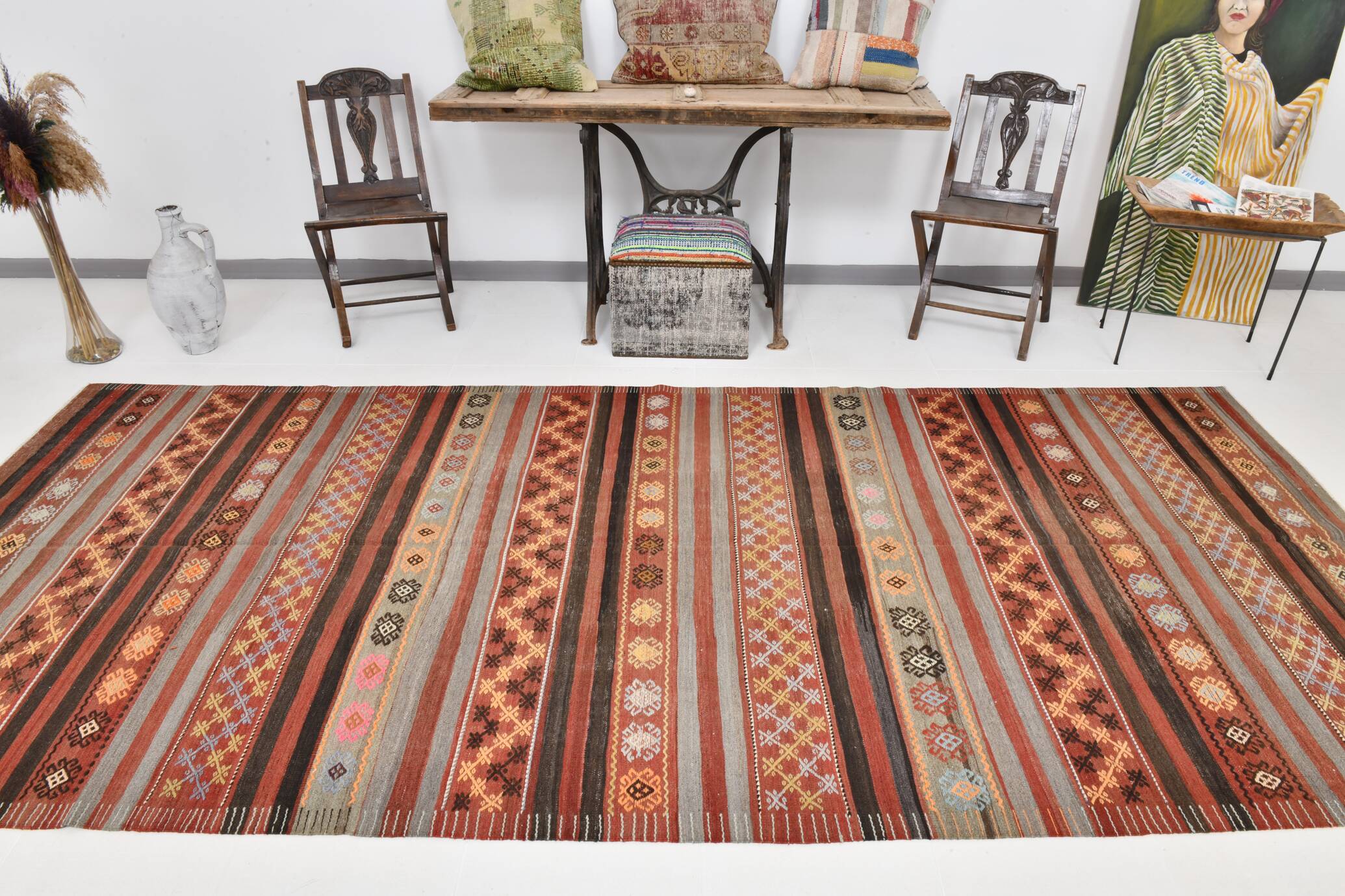 5x12 Long Wide Turkish Vintage Kilim Rug 162x377Cm SK 32815