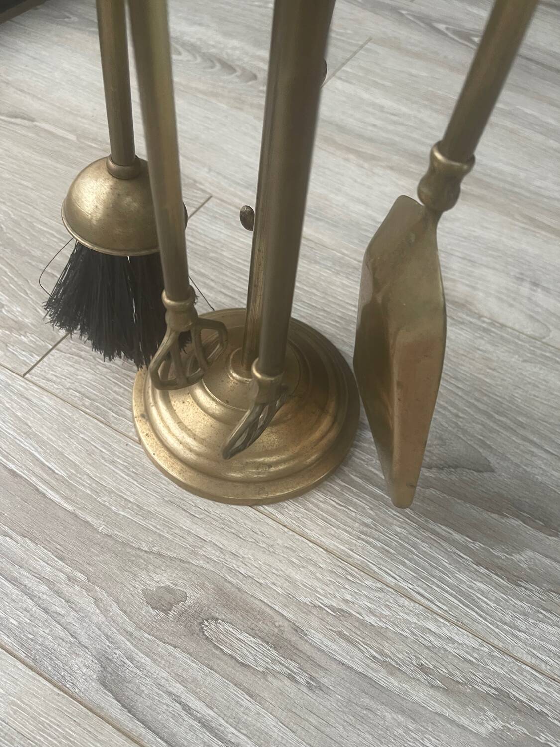 Brass fireplace tool set