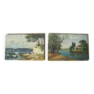 Pair of ancient paintings " landscape "