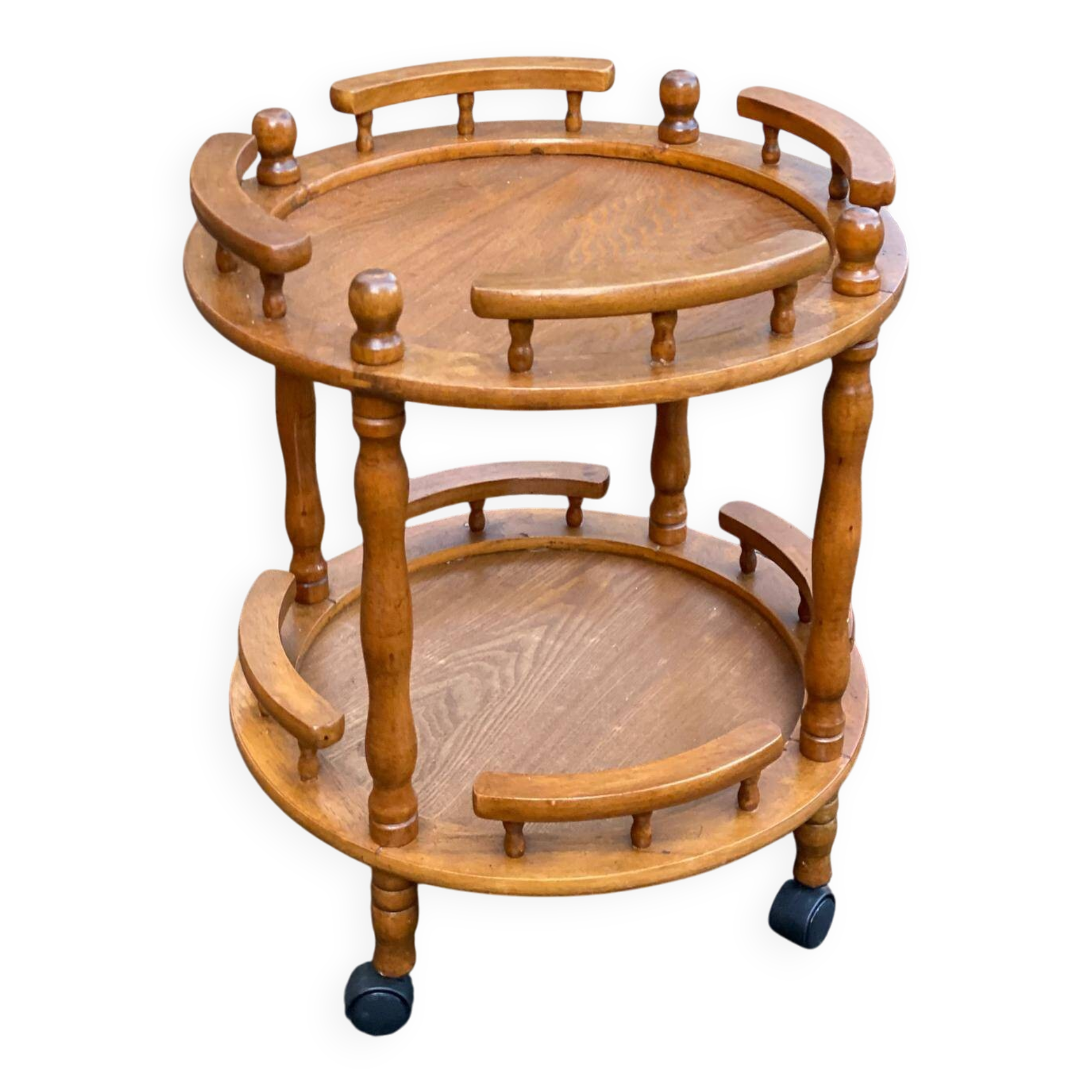 Desserte vintage rond en bois massif chariot à bar