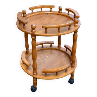 Vintage round solid wood bar cart