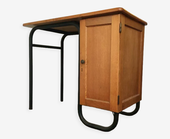 Bureau vintage en bois et métal tubulaire