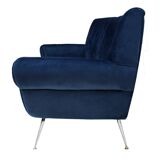 Gigi Radice Mid-Century Modern Midnight Blue Cotton Velvet Curved Italian Sofa
