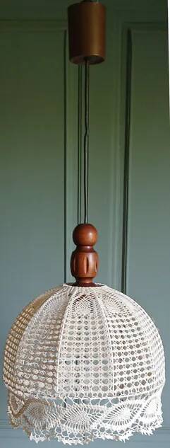 Suspension lampshade with hook and solid wood, ME Leuchten around 1970.