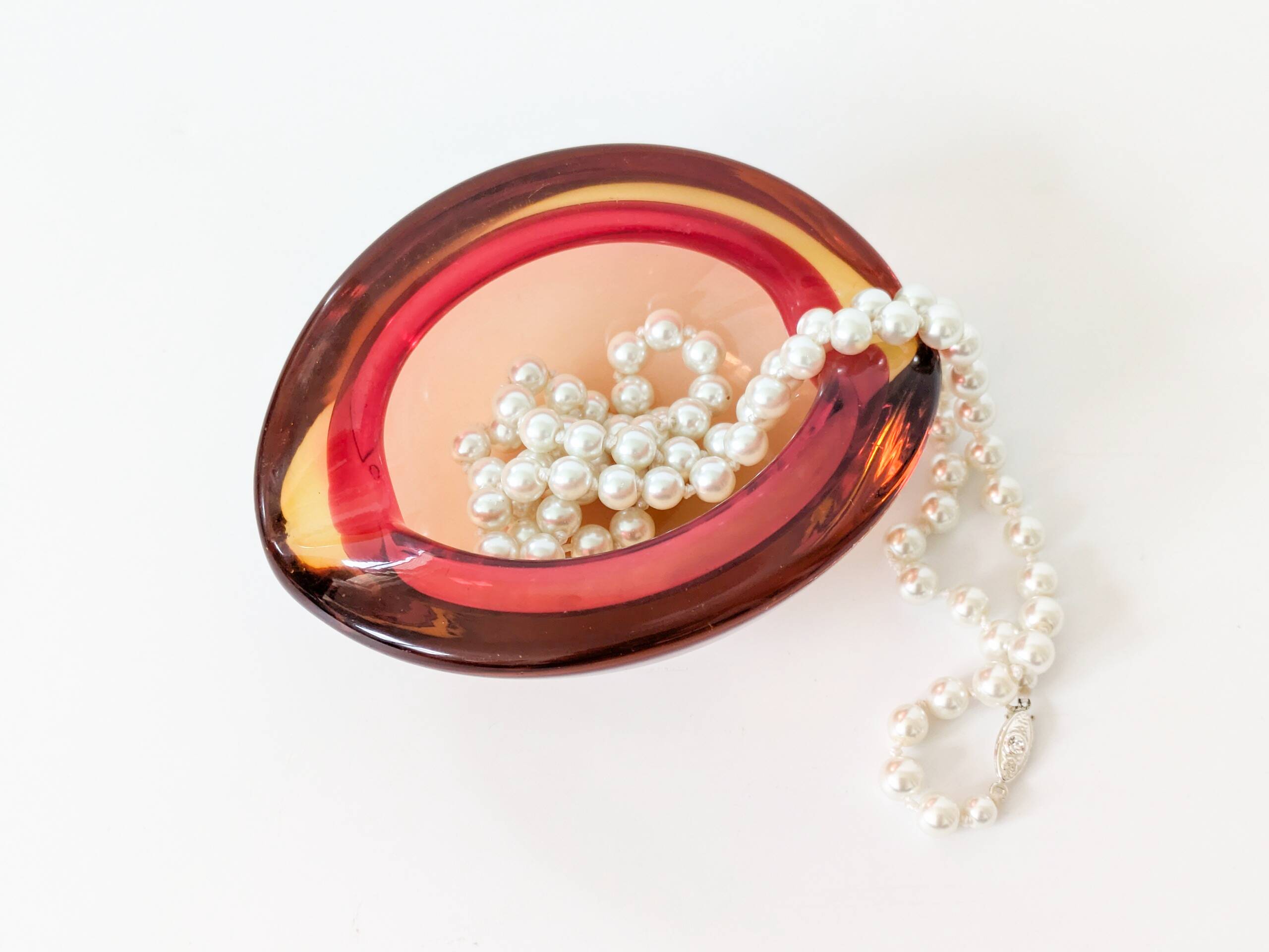 Murano glass catchall in Sommerso style, Orange Rose.