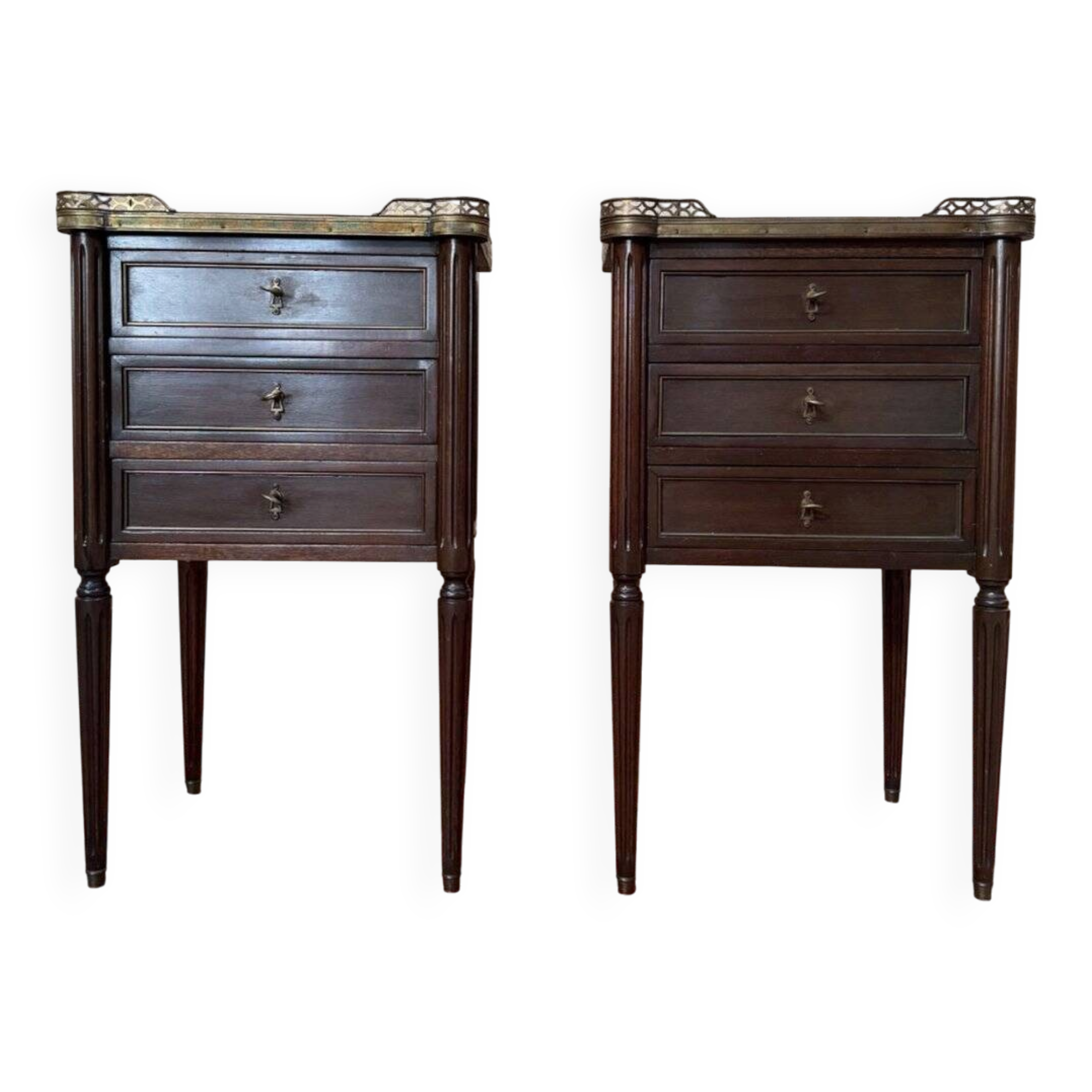 Pair of Louis XVI bedside tables in solid mahogany.