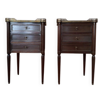 Pair of Louis XVI bedside tables in solid mahogany.