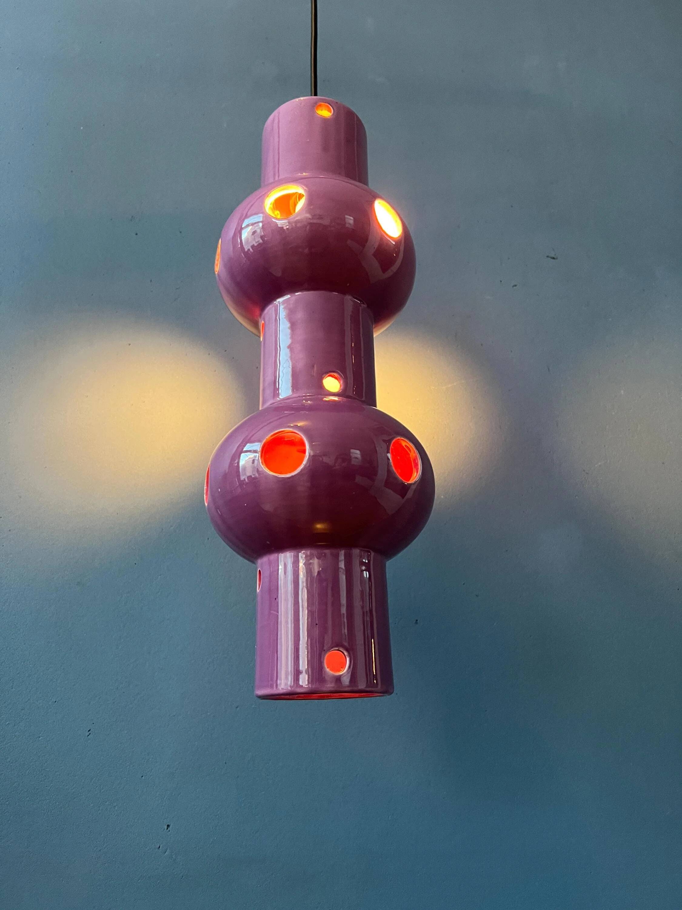 Suspension vintage en céramique rose violette West Germany