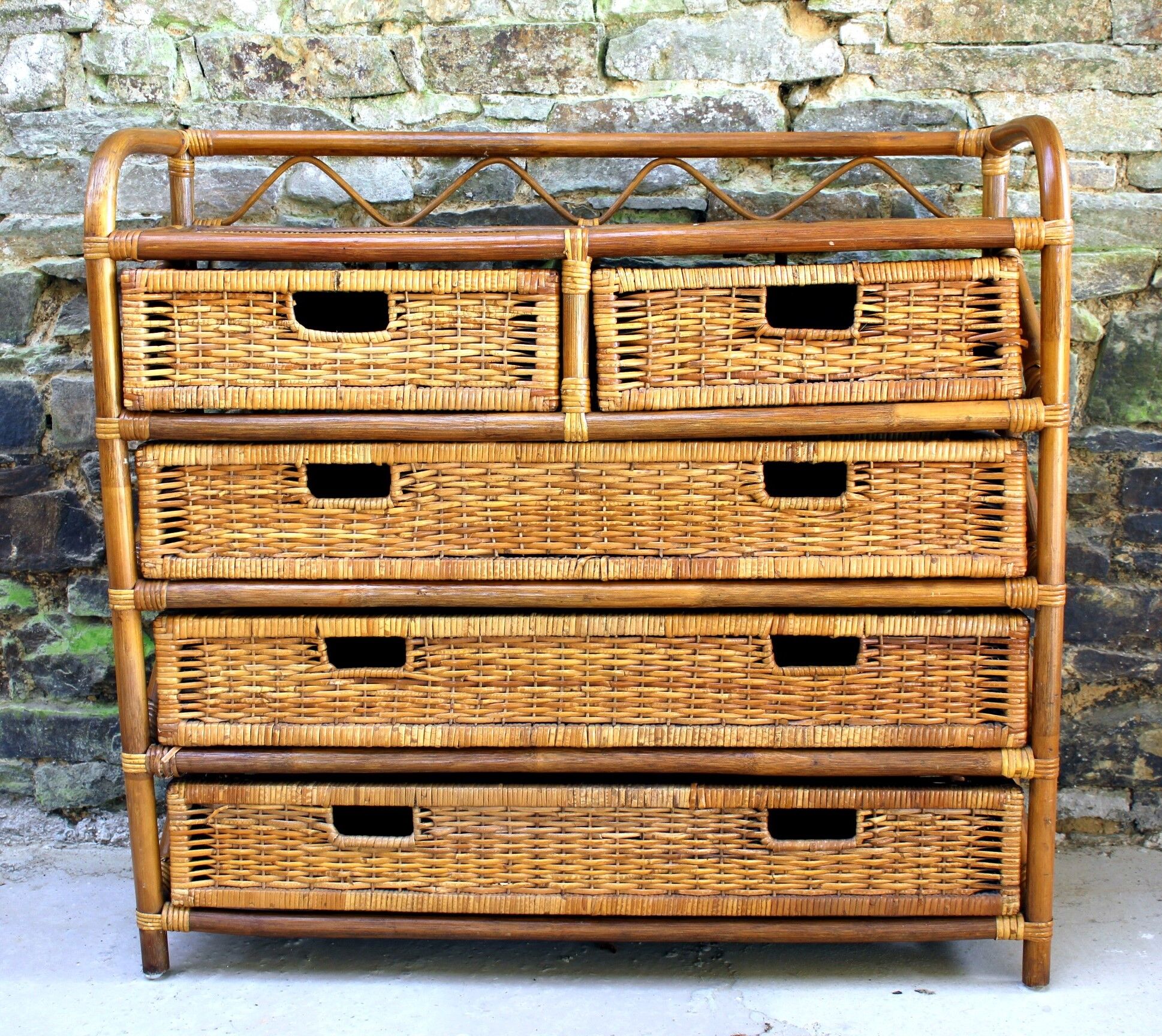 Rattan furniture and wicker vintage chest of drawers chiffonnier 70s