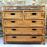 Rattan furniture and wicker vintage chest of drawers chiffonnier 70s